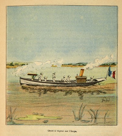 The War in Madagascar-Anecdotal History of the French Expeditions of 1885-1895 av Henri Galli dit Galllichet (1854-1922), illustrert av Louis Bombled (1862-1927): Fransk Canonniere på Ikopa-elven i Madagaskar i 1895, privat samling av Louis Charles Bombled