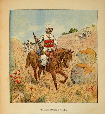 The War in Madagascar-Anecdotal History of the French Expeditions of 1885-1895 av Henri Galli dit Galllichet (1854-1922), illustrert av Louis Bombled (1862-1927): Hunter of Africa in speider in Madagaskar in 1895, Private Collection av Louis Charles Bombled