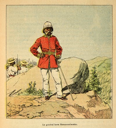 The War in Madagascar-Anecdotal History of the French Expeditions of 1885-1895 av Henri Galli dit Galllichet (1854-1922), illustrert av Louis Bombled (1862-1927): Portrett av general Hova Ramasombazaha, privat samling av Louis Charles Bombled