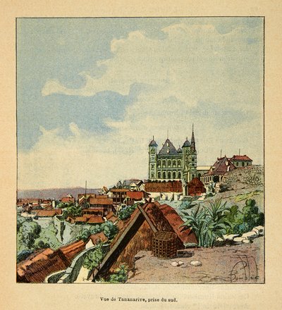 The War in Madagascar-Anecdotal History of the French Expeditions of 1885-1895 av Henri Galli dit Galllichet (1854-1922), illustrert av Louis Bombled (1862-1927): Utsikt over Tananarive tatt fra sør på 1800-tallet, privat samling av Louis Charles Bombled