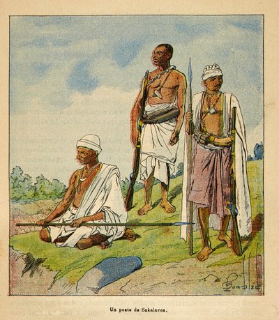 The War in Madagascar-Anecdotal History of the French Expeditions of 1885-1895 av Henri Galli dit Galllichet (1854-1922), illustrert av Louis Bombled (1862-1927): Warrior Sakalavas, privat samling av Louis Charles Bombled