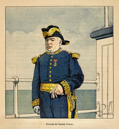 The War in Madagascar-Anecdotal History of the French Expeditions of 1885-1895 av Henri Galli dit Galllichet (1854-1922), illustrert av Louis Bombled (1862-1927): Portrait of Admiral Pierre (1827-1883), Privat samling av Louis Charles Bombled