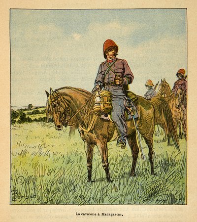 The War in Madagascar-Anecdotal History of the French Expeditions of 1885-1895 av Henri Galli dit Galllichet (1854-1922), illustrert av Louis Bombled (1862-1927): La cavalerie francaise à Madagascar, Collection Partial av Louis Charles Bombled