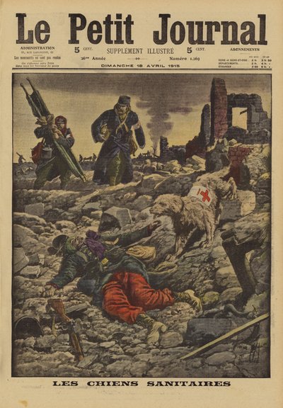 Bruke redningshunder for å søke etter sårede, Frankrike, første verdenskrig, 1915 av Louis Charles Bombled