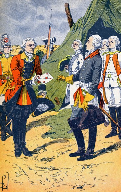 Washingtown mottar overgivelsen av Yorktown av Louis Charles Bombled