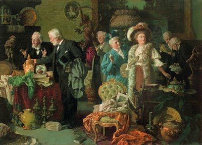 Kjennere i en antikvitetsbutikk (olje på lerret) av Louis Charles Moeller