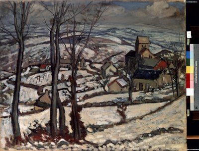 Landsby i Morvan under snøen. Maleri av Louis Charlot (1878-1951) av Louis Charlot