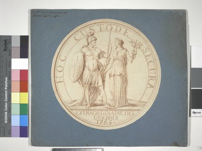 Medaljedesign, krig og fred: HOC CUSTODE SECURA av Louis Claude (attr. to) Vassé