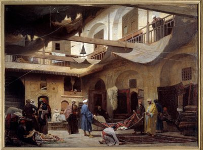Teppebasaren i Khan-Khabil i Kairo i 1866. Maleri av Louis Claude Mouchot (1830-1891) av Louis Claude Mouchot