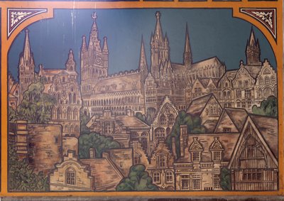 Jernbanestasjonsbygning (Sint-Pietersstation). Interiør. 1912. Entreen. av Louis Cloquet