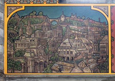 Jernbanestasjonsbygning (Sint-Pietersstation). Interiør. 1912. Entreen. av Louis Cloquet