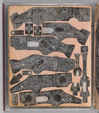 Arbeidsbok Registrering av det graverte skytevåpenornamentet til Louis D. Nimschke, amerikansk, c1850-1900. av Louis D. Nimschke