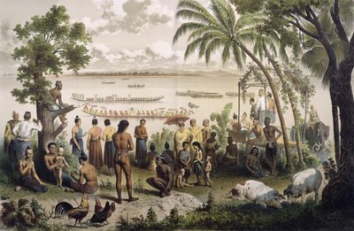 Pirogue-løp på Bassac-elven, fra 'Atlas du Voyage d'Exploration de l'Indochine' av Doudart de Lagree (1823-68), utgitt i Paris 1874 (se 232562 for detaljer) av Louis Delaporte