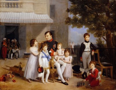 Keiser Napoleon I på terrassen til Château Saint-Cloud omgitt av barna sine av Louis Ducis