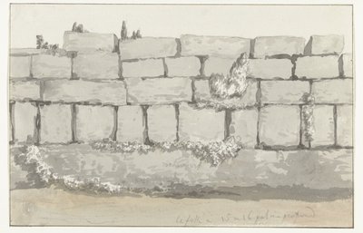Eksteriør av ytterveggen til det gamle tempelet i den gamle byen Manduria Struktur eksteriør av mur eksteriør av láncienne Mandurie Voyage en Italy, og Sicile et à Malte - 1778 (serietittel) av Louis Ducros