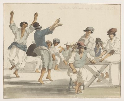 Dansende maltezer matrozen Dansen til våre maltesiske sjømenn (tittel på objekt) Reiser i Italia, Sicilia og Malta - 1778 (serietittel) av Louis Ducros