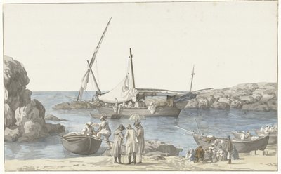 Utsikt over Taranto en havn av Luogo Vivo Utsikt over Tarentin-bygningen vår og havnen til forrige nr. jording (tittel på objekt) Reiser i Italia, Sicilia og Malta- 1778 (serietittel) av Louis Ducros