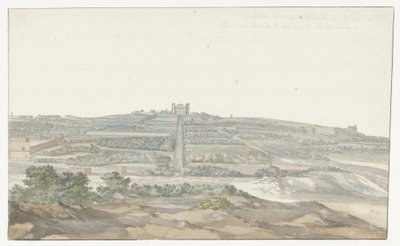 Utsikt over Stormesterens Vedala-palass, som ligger i Boschetto på Malta Vue de Boschetto, maison de plaisance du Grand-Maître, à 2 lieus de la ville de Malthe (tittel på objekt) Voyage en Italy, og Sicile et à Malte - 1778 (serietittel) av Louis Ducros