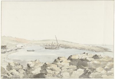 Utsikt over havnen av Luogo Vivo Utsikt over havnen i Luogo Vivo Travels i Italia, Sicilia og Malta - 1778 (serietittel) av Louis Ducros