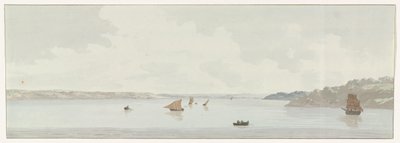 Se en del av Mare Piccolo Utsikt over en del av Mare Piccolo, hvor var stedet for den gamle broen, munningen til Galesus (tittel på objekt) Reiser i Italia, Sicilia og Malta - 1778 (serietittel) av Louis Ducros
