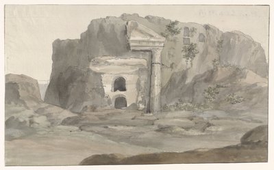 Morminte cu o fațadă în stil doric săpate în stâncă lângă Siracuza Voyage en Italie, en Sicile et à Malte - 1778 (titlul seriei) norvegian av Louis Ducros