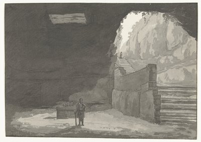 Grot en fontein in the old stad Manduria Cave & Fountain of the Mandurians nevnt i Plinius Travels in Italy, Sicilia and Malta - 1778 (serietittel) av Louis Ducros