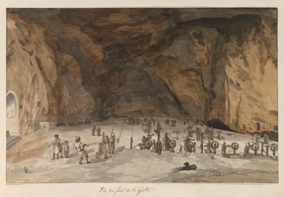 Interiør varebil grot Santa Maria Capella Utsikt fra bunnen av grotten (tittel på objekt) Reiser i Italia, Sicilia og Malta - 1778 (serietittel) av Louis Ducros