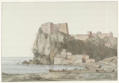 Rots en stad Scilla in de regio Calabrië aan de westkust Rocher & Ville de Scilla en Calabre; vue prise du côté du couchant (title on object) Voyage en Italie, en Sicile et à Malte - 1778 (series title)   1385413   no       norwegian Successfully Translate av Louis Ducros