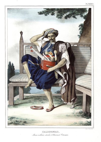 Kalioundji, militær sjømann knytter seg til den osmanske admirauten. i "" Reisen til Athen og Konstantinopel, eller samling av greske og osmanske portretter, utsikter og kostymer, malt på steder i naturen, litografier og farger av Louis Dupre (1789-1837),  av Louis Dupré