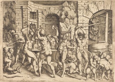 Forge of Vulcan av Louis Elle I after Francesco Primaticcio