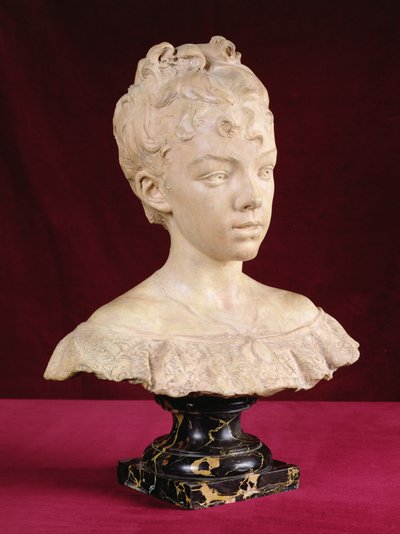 Portrettbyste av en ung jente (terrakotta- og marmorsokkel) av Louis Ernest Barrias