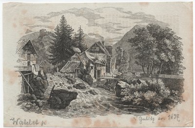 Bergdorf am Zusammenfluss zweier Bäche von Louis-Etienne Watelet