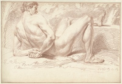 Mann naken, liggende, armer bak ryggen av Louis Fabritius Dubourg