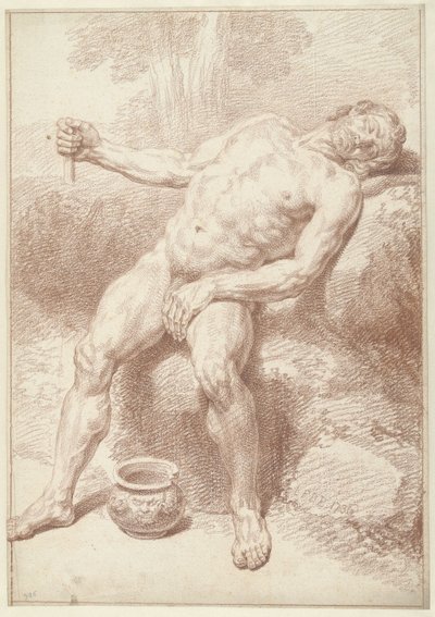 Mann naken, sittende, tilbakelent av Louis Fabritius Dubourg