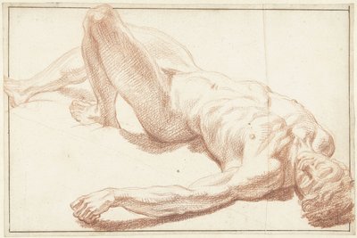 Studie av en naken mann, liggende på ryggen, med rett ben av Louis Fabritius Dubourg