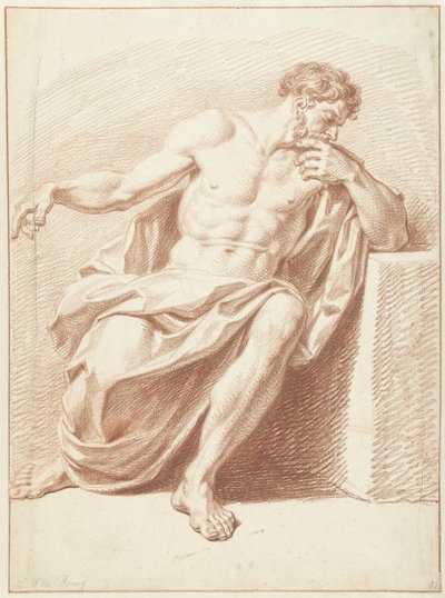 Studie av en sittende mann med brettet draperi av Louis Fabritius Dubourg