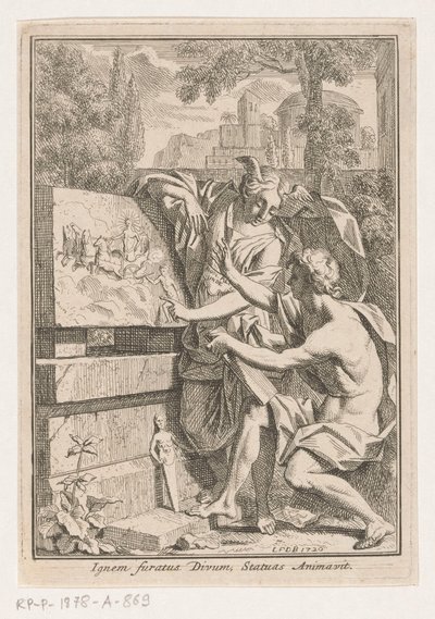 Kvinne med bevinget hode viser basrelieff til ung mann av Louis Fabritius Dubourg