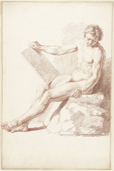 Sittende akademi naken, som tegner av Louis Fabritius Dubourg