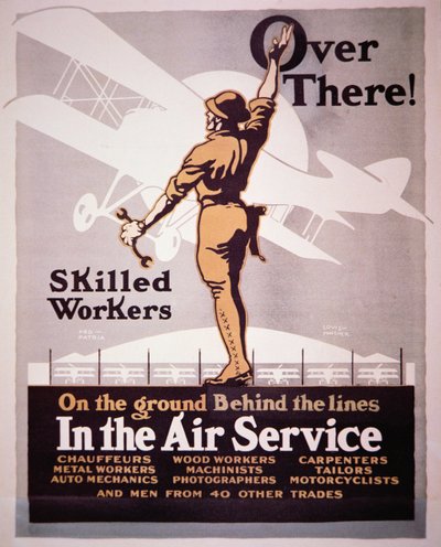 Amerikansk rekrutteringsplakat for Air Service (farge lito) av Louis Fancher