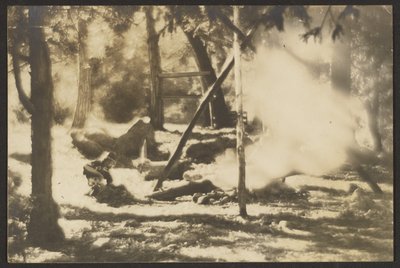 [Indianer- og tipistruktur i skogen] av Louis Fleckenstein