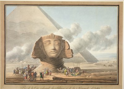 Utsikt over sfinxens hode og Khafre-pyramiden, ca. 1790 (myk bakken etsning med wc på papir) av Louis Francois Cassas