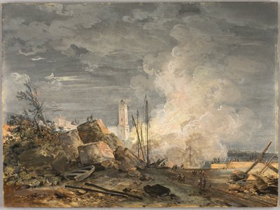Brann i havnen av Louis Gabriel Moreau