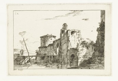 Fort og en bro over elven av Louis Gabriel Moreau