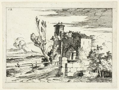 Landskap med Old Gateway av Louis Gabriel Moreau