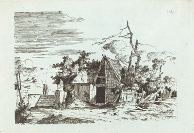 En rustikk låve av Louis Gabriel Moreau the Elder