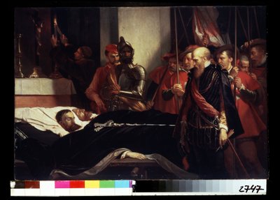 ""Siste hyllest til greven av Horn Philippe de Montmorency (1524-1568) og til Lamoral, grev av Egmont (1522-1568) på deres dødsleie, henrettet for forræderi etter å ha samlet seg til opprøret til Gueux (begynnelsen av Åtti års krig (fire av Louis Gallait