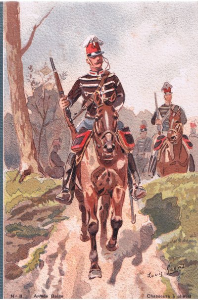 Jegere til hest, postkort, 1920-tallet av Louis Geens