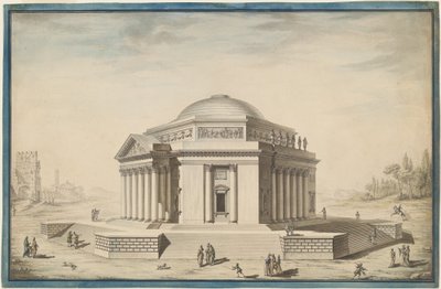 Sekskantet tempel i et italiensk landskap av Louis Gustave Taraval