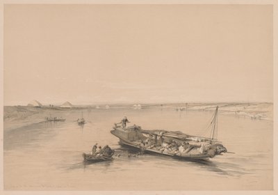 Egypt og Nubia: bind I - nr. 4, Slavebåter på Nilen, utsikt mot pyramidene i Dashour og Saccara av Louis Haghe