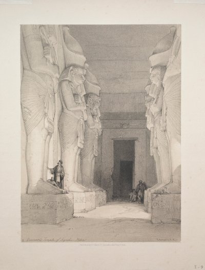 Egypt og Nubia: bind I - nr. 9, Utgravd tempel til Gyrshe, Nubia, 1838. av Louis Haghe